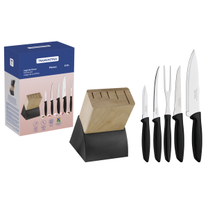 TRAMONTINA JOGO DE FACAS 6 PCS PLENUS PRETO - SORTIDOS COM LAMINAS ACO INOX E CA